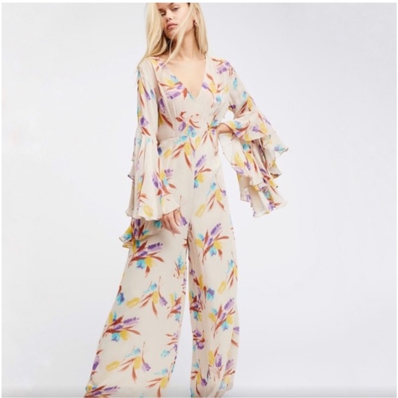 Free People X Ti-MoFloral Cream Jumpsuit